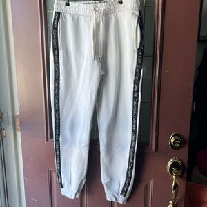 Calvin Klein White Joggers with Black Logo Stripes